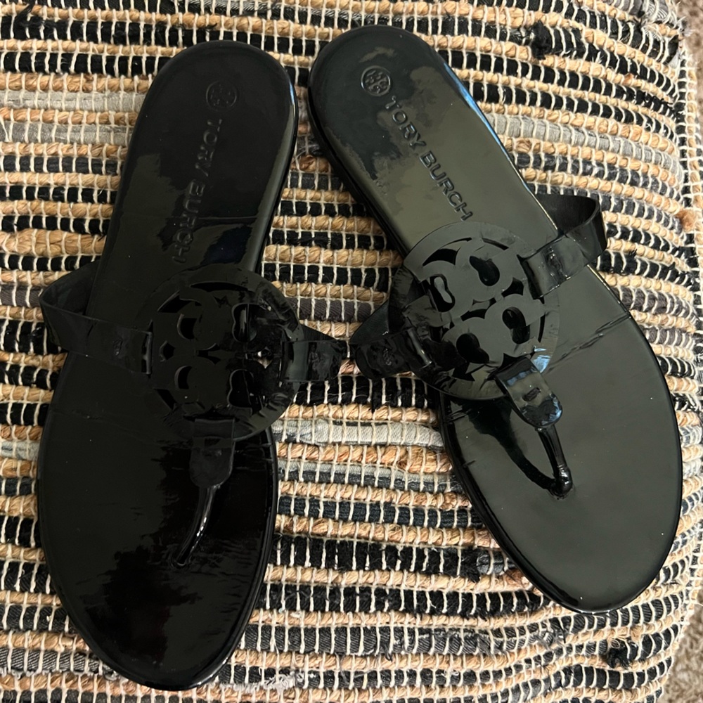 Tory Burch Glossy Black Thong Sandals